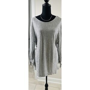 Max Studio Striped Tunic Top Long Sleeve Tie Cuff‎ Relaxed Fit 2X